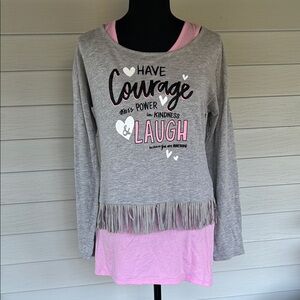 Justice Gray and Pink Girls Long Sleeve Shirt with Fringe Size 20